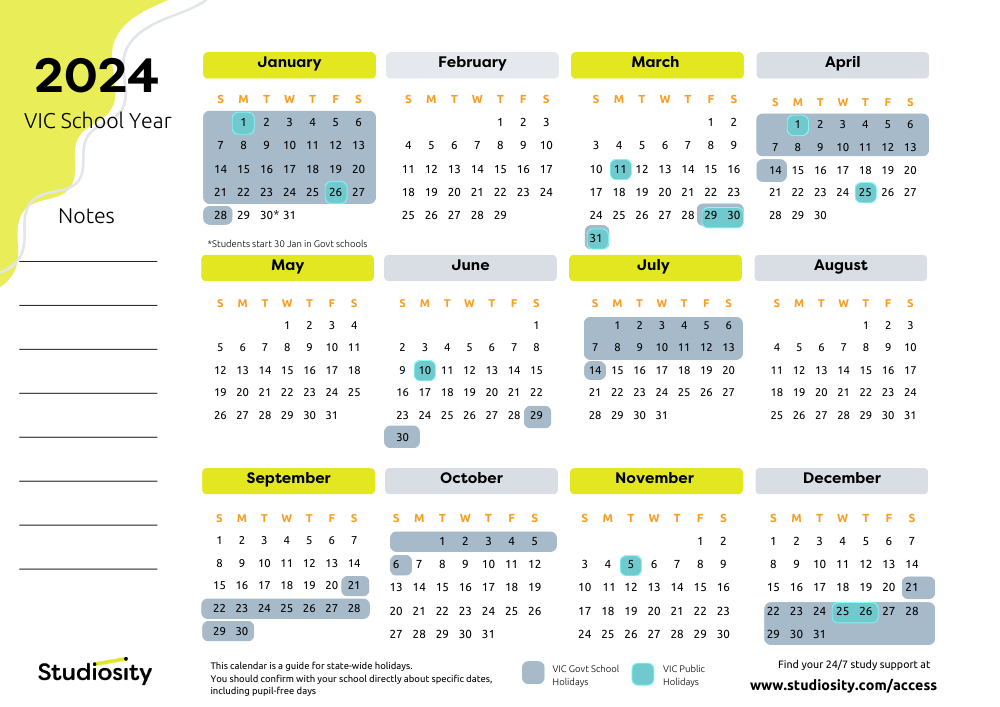 School terms and public holiday dates for VIC in 2024 Studiosity